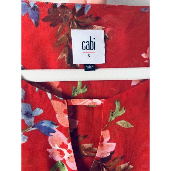 Cabi Devoted Blouse Red Floral Bell Sleeves S - Picture 4 of 8